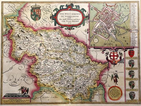 John Speede Map of the West Ridinge of Yorkeshyre, 1610 15.5 x 20.75in.